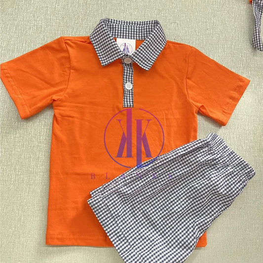 Orange and Navy Collared Shirt and Short Set