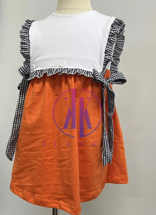 Orange and Navy Girls Ruffle Shirt with Side Ties and Matching Shorts